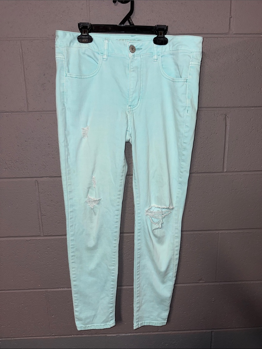 American Eagle Outfitters Light Aqua Skinny Ripped Jeans